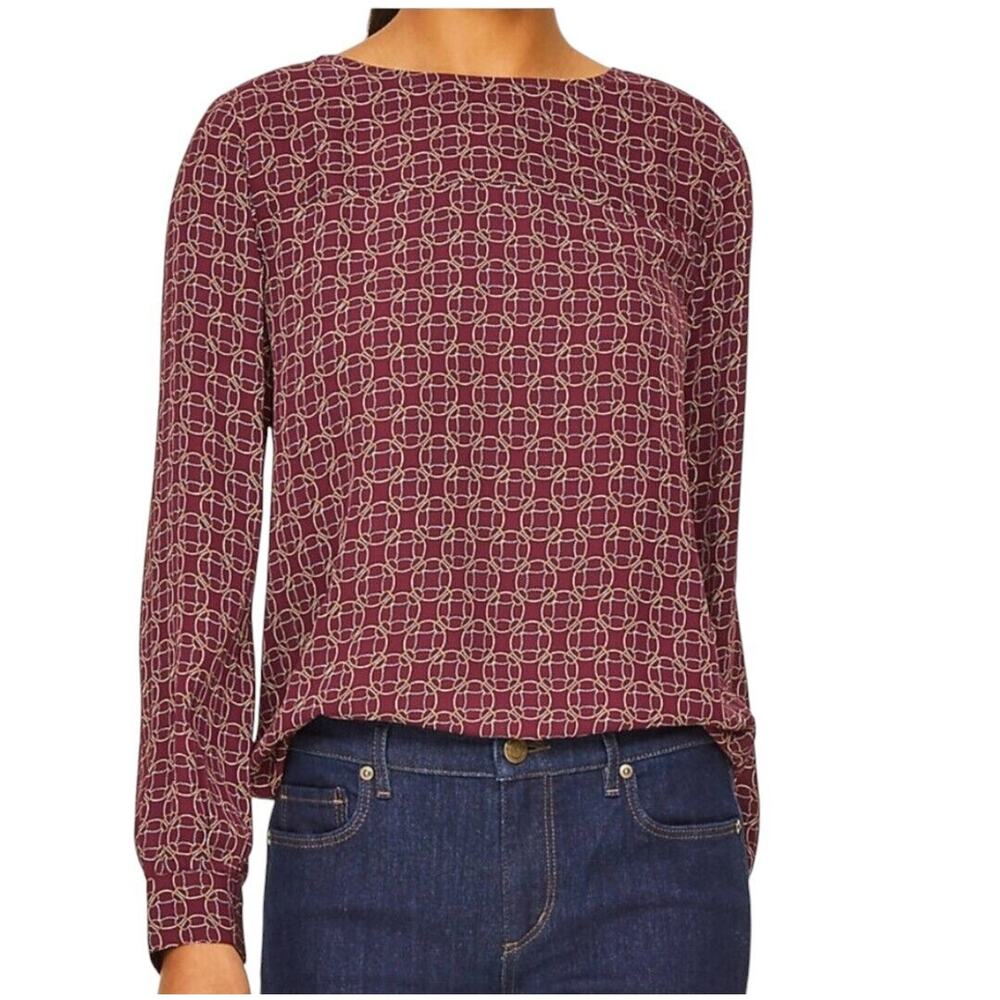 Loft Outlet Medallion Ballet Neckline Long Sleeve Relaxed Fit Blouse Size XL